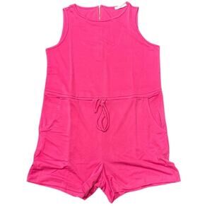 New Boutique Hot Pink Romper with zipped back, pockets and tie waist. Size large